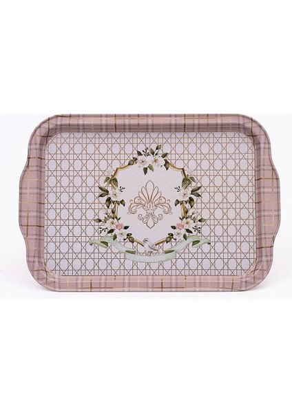 Pembe Desenli Metal Tepsi - Çay Kahve Sunum Tepsisi 21X31 cm fiyatları