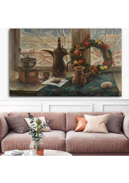 Şık Mutfak Türk Kahvesi Kanvas Tablo, Bej Renkli Dekorasyon Parçası