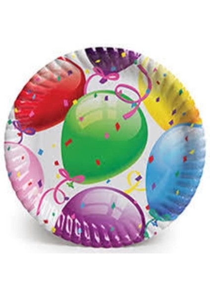 Renkli Balonlu Karton Tabak, Parti ve Kutlama Için Şık ve Eğlenceli Tasarım