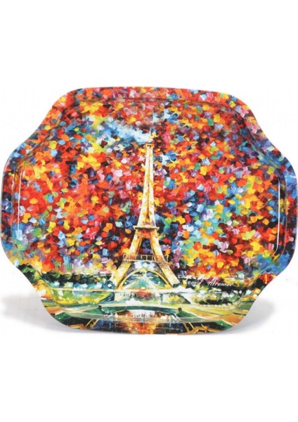Turuncu Paris Desenli Özel Şekil Tepsi 28X33 cm fiyatları
