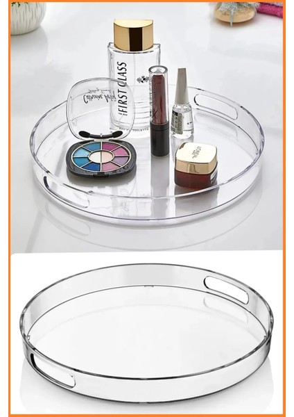 Şeffaf Yuvarlak Dekoratif Sunum ve Servis Tepsisi, Organizer, Göz Alıcı Tasarım