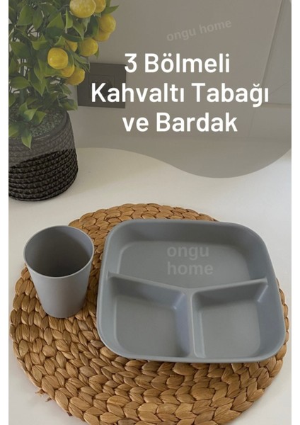 Üç Bölmeli Kahvaltı ve Mama Tabağı, Pratik ve Şık Gri Renkli 1 Adet