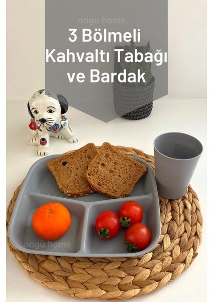 Üç Bölmeli Kahvaltı ve Mama Tabağı, Pratik ve Şık Gri Renkli 1 Adet modelleri