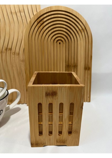 Kare Bambu Kaşıklık, Dekoratif Tezgah Üstü Dik Organizer Kahverengi fiyatları