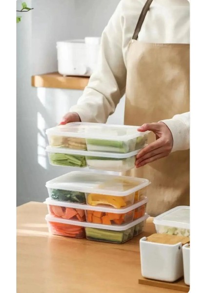 4 Bölmeli Buzdolabı Saklama Kabı, 250ML x 4, Beyaz, Sebze ve Et Saklama Seti