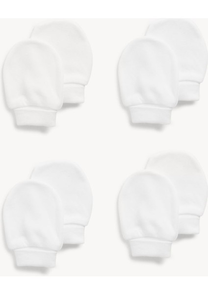 Saf Pamuklu 4'lü Bebek Eldiveni Beyaz Renk 0-1 Yaş Erkek ve Kız Çocuklar İçin