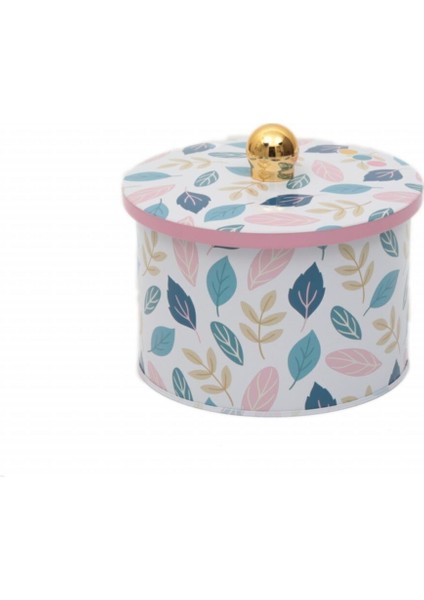 Yuvarlak Metal Saklama Kabı, 14 Cm, 3 Desenli Leaf Tasarımı, Beyaz Renk fiyatları