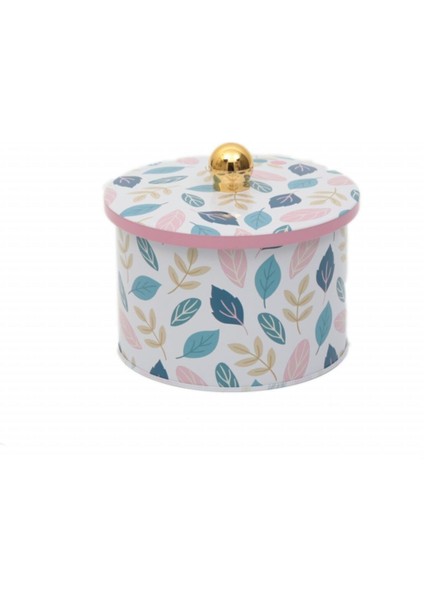 Yuvarlak Metal Saklama Kabı, 14 Cm, 3 Desenli Leaf Tasarımı, Beyaz Renk modelleri