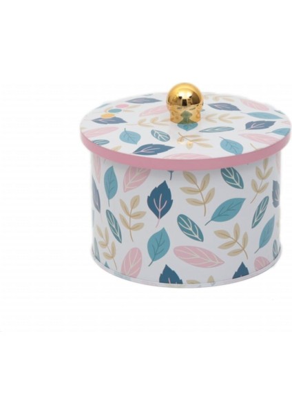 Yuvarlak Metal Saklama Kabı, 14 Cm, 3 Desenli Leaf Tasarımı, Beyaz Renk fırsatları