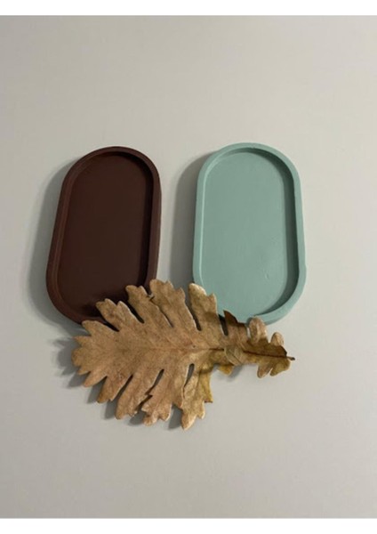 Yeşil Oval Beton Dekoratif Biblo ve Takı Tabağı, Mumluk ve Organizer Seti