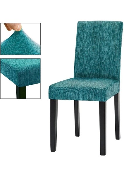 Turkuaz Jakar Desenli Yüksek Esnek Sandalye Kılıfı, Şık ve Koruyucu.