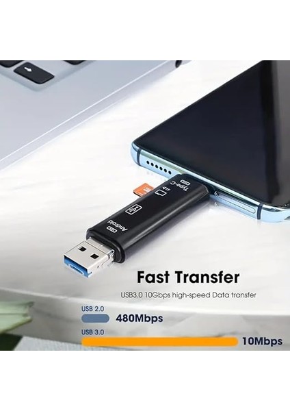 5 In 1 Çok Fonksiyonlu USB 2.0 Micro Sd Kart Okuyucu - Usb/micro Usb/type-C Çıkışlı, Otg Çevirici modelleri