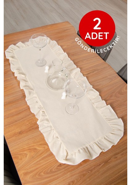 Iki Adet Ekru Fırfırlı Runner 40X110 Cm, Şık ve Zarif Dekorasyon Ögesi fiyatları