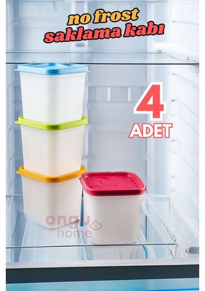 4'lü Çok Renkli Derin Dondurucu Saklama Kabı, No Frost, 4x0,38 Lt