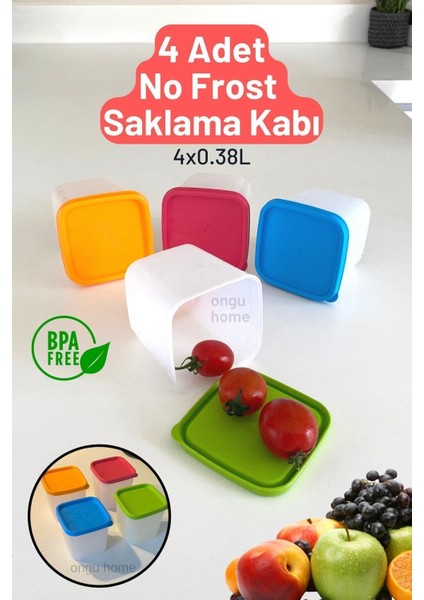 4'lü Çok Renkli Derin Dondurucu Saklama Kabı, No Frost, 4x0,38 Lt modelleri
