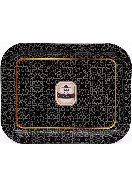 Desenli Metal Tepsi 23X31 Cm, Çay ve Kahve Sunumu Için Şık ve Kullanışlı