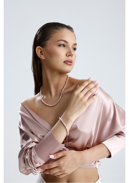 Pembe Doğal Inci Kolye Bileklik Ikili Set fiyatları