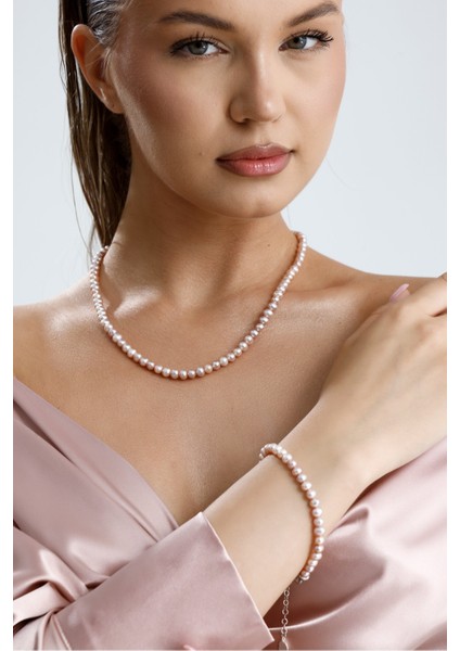 Pembe Doğal Inci Kolye Bileklik Ikili Set modelleri