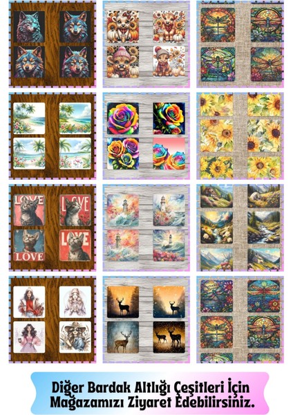 Nostalji Çiçekler No:2 6'lı Ahşap Kare Bardak Altlığı Seti fırsatları