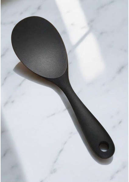 Siyah 22 cm Ultra Sert Uçlu Silikon Pilav Kaşığı, Yüksek Isı ve Yapışmaz Özellikli