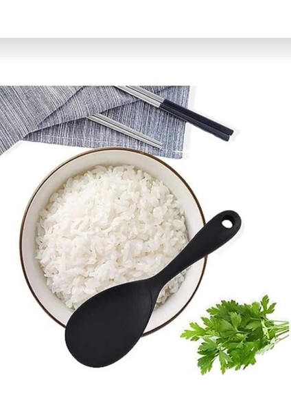 Siyah 22 cm Ultra Sert Uçlu Silikon Pilav Kaşığı, Yüksek Isı ve Yapışmaz Özellikli indirimleri