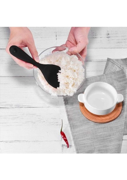 Siyah 22 cm Ultra Sert Uçlu Silikon Pilav Kaşığı, Yüksek Isı ve Yapışmaz Özellikli