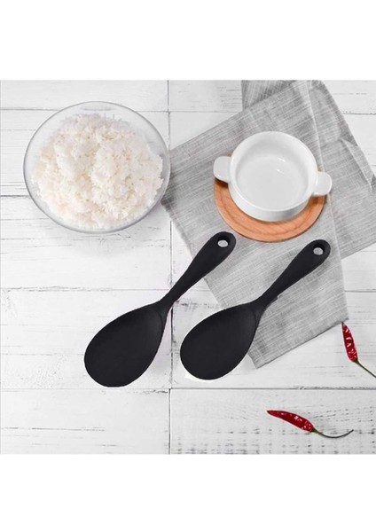Siyah 22 cm Ultra Sert Uçlu Silikon Pilav Kaşığı, Yüksek Isı ve Yapışmaz Özellikli