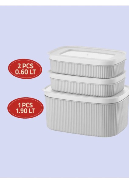 Gri Saklama Kabı Seti, 2X0,60L ve 1X1,90L, Pratik ve Şık Depolama Çözümleri