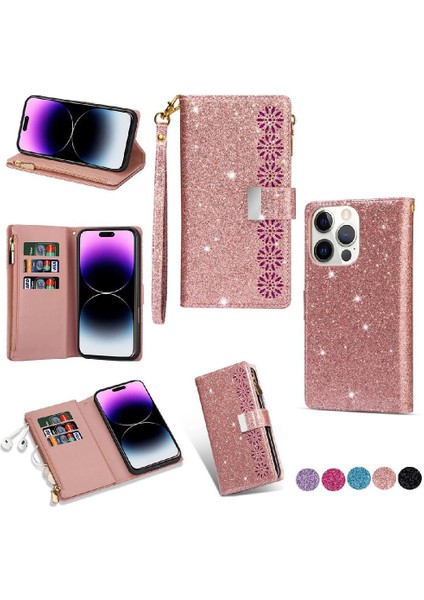 Iphone 16 Pro Kart Tutucu Bilek Kayışı Kickstand Için Glitter Cüzdan Kılıf (Yurt Dışından)