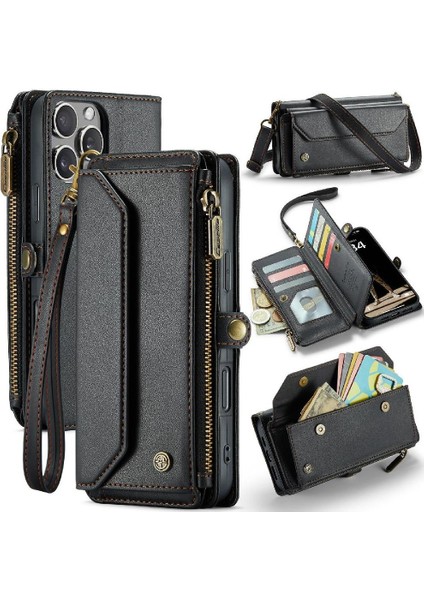 IPhone 16 Için Crossbody Durumda Pro Max Rfıd Engelleme Durumda Cüzdan Kart Tutucu (Yurt Dışından)