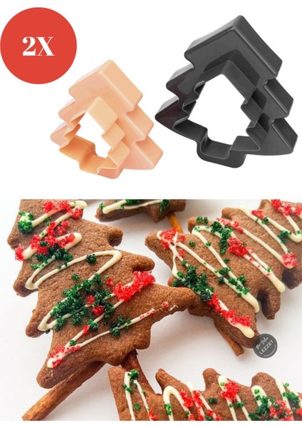 Iki Taraflı Çam Ağacı Kek ve Kurabiye Kalıbı Seti, Gümüş Renk