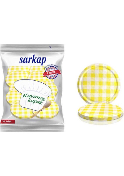 10 Adet Sarı Ekoseli Kavanoz Kapağı, 82MM, Hijyenik Paketli