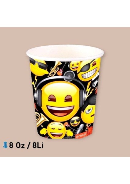 Renkli 8'li 8 Oz Genç Emoji Karton Bardaklar, Eğlenceli ve Şık Tasarım fırsatları