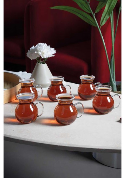 6'lı Keyfi Ala Borosilikat Cam Kulplu Çay Bardağı modelleri