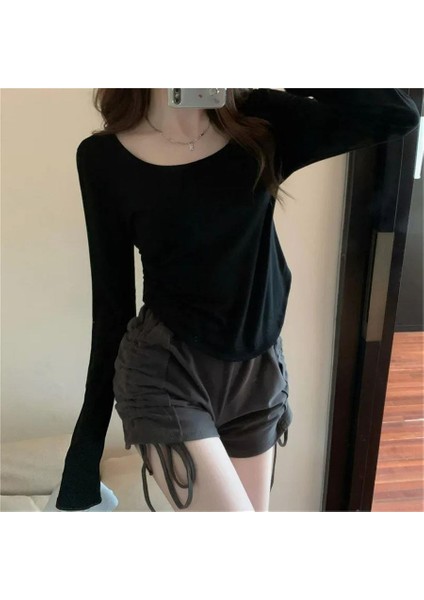 Siyah Basic Uzun Kollu Crop