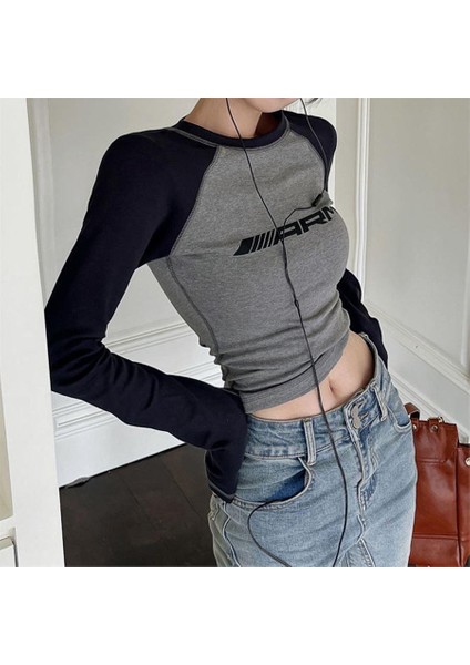 Antrasit Raglan Kollu Racing Arm Uzun Kollu Crop fiyatları