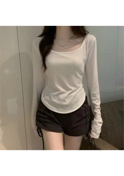 Beyaz Basic Uzun Kollu Crop