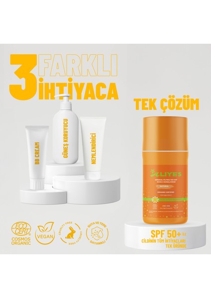 Organik 50 Spf Mineral Filtreli Renkli Güneş Koruyucu Krem - Natural Ton L Ecocert Cosmos Organik modelleri