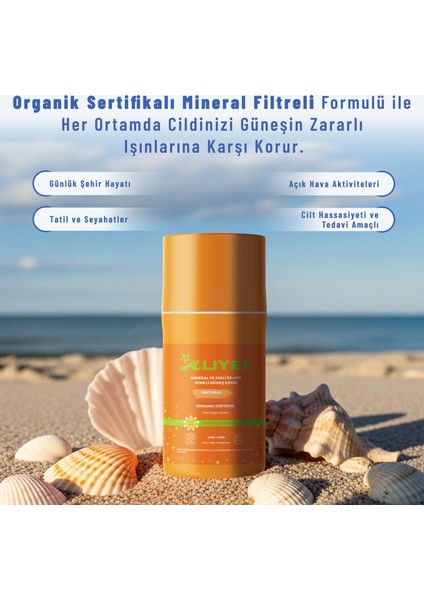 Organik 50 Spf Mineral Filtreli Renkli Güneş Koruyucu Krem - Natural Ton L Ecocert Cosmos Organik