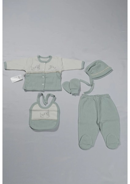 %100 Organik Pamuk Dalda Kuş Desenli 5 Parça Yeni Doğan Hastane Çıkışı Seti Kutulu 0-3 Ay indirimleri