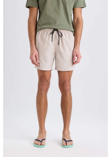 E0993 Bej Regular Fit Kısa Boy Yumuşak Tuşeli Deniz Şortu fırsatları