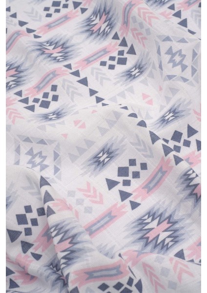 120X120 cm Müslin Örtü Battaniye, Üçgen Desenli, Lacivert