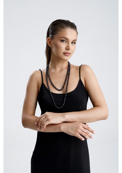 Siyah Doğal Inci Uzun Kolye modelleri