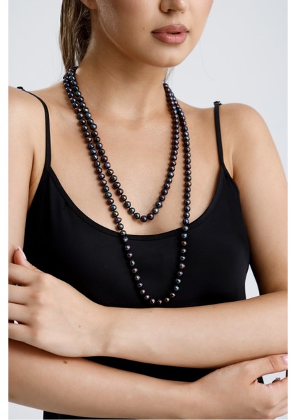 Siyah Doğal Inci Uzun Kolye indirimleri