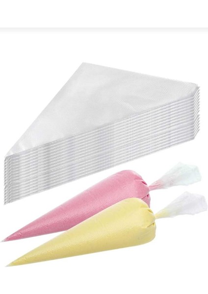 50'li Naylon Pasta ve Kurabiye Süsleme Torbası, Krem ve Şanti Sıkma Poşeti modelleri