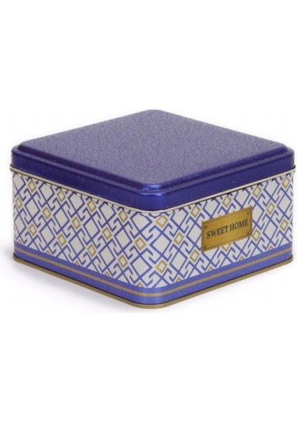 Ev Dekoratif Kare Metal Saklama Kabı, 16X16 Cm, Beyaz ve Mavi Desenli fiyatları