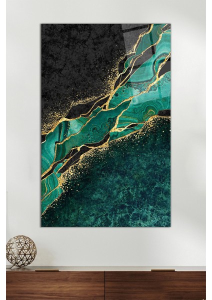 Gold Yeşil Mermer Dikey Cam Tablo, Modern Ev Ofis Dekoru, Hediyelik Duvar Dekorasyonu, Kırılmaz Cam