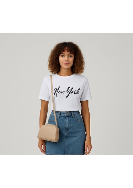 Bej Uzun Çapraz Askılı Yumuşak Derili Urban Çanta