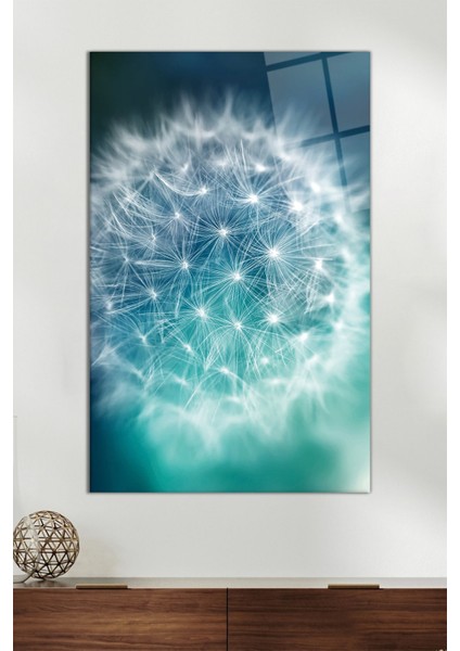 Turkuaz Karahindiba Dikey Cam Tablo, Modern Ev Ofis Dekoru, Hediyelik Duvar Dekorasyonu Kırılmaz Cam