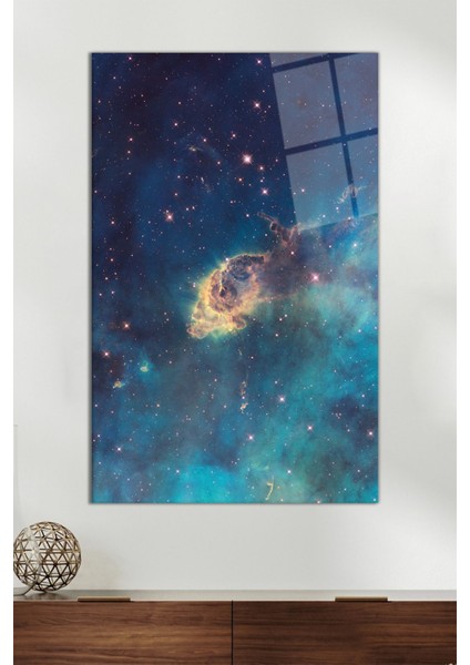 Mavi Yeşil Nebula Uzay Dikey Cam Tablo, Modern Ev Dekoru, Hediyelik Duvar Dekorasyonu, Kırılmaz Cam